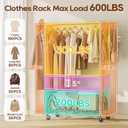 TigerParty Heavy Duty Clothing Rack for Hanging Clothes, Metal Clothes Rack Load 600 LBS, Rolling Coat Racks for Hanging Clothes with Lockable Wheels, Wardrobe Closet Garment Racks for Bedroom
