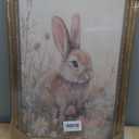 Vintage Gold Framed Bunny Wall Art, Spring Rabbit and Wildflowers Cottagecore Painting Canvas Print, Country Animal Picture Wall Decor, Rustic Farmhouse Floral Poster Artwork for Living Room Bedroom, 24"L x 16"W