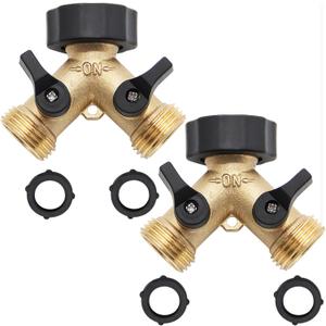 2 Way Brass Hose Splitter, 3/4" Brass Hose Connectors, Y Connector Garden Hose Adapter Connector, 2 Pack