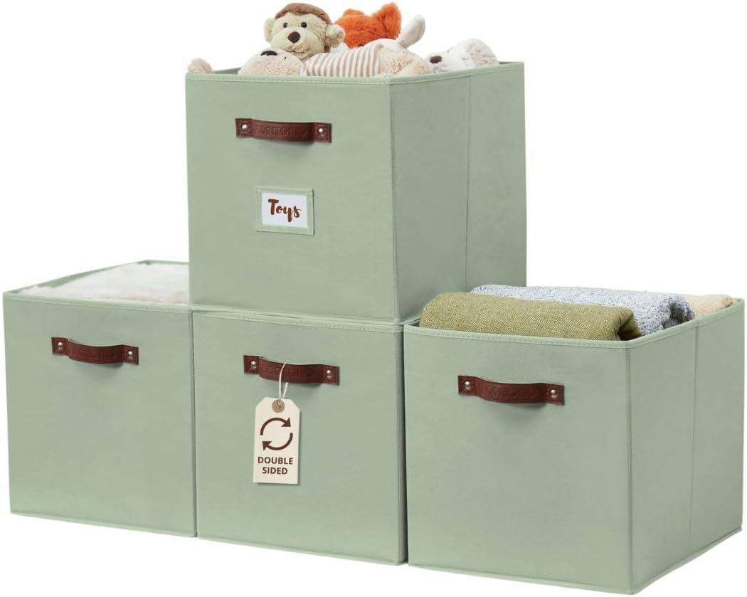 DECOMOMO Storage Baskets, 13x15x13 Storage Cube Bins with Labels for Organizing Shelves Kallax (Kallax / 4pcs, Sage Green) (Kallax 13" x 15" / 4pcs, Sage Green)