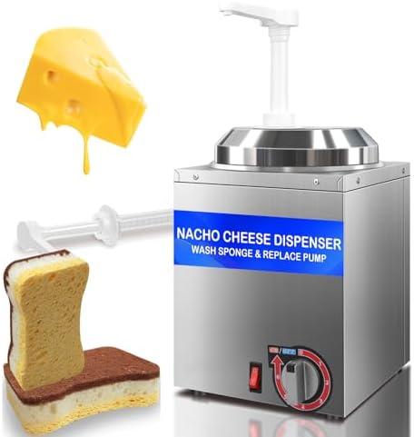Hijolla Cheese Warmer Dispenser with Pump,Nacho Cheese Warmer with 2.8Qt Capacity,Electric Hot Fudge Dispenser Caramel Butter Sauce Warmer 400W,86-194 F Temp Adjustable for Salad Jam Seasoning Sauce