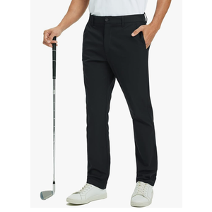 Rouen Golf Pants Men 8 Pockets Water Resistant Flat Front - 30"/32"/34" Chino Dress Pants Lightweight Stretch Casual Trousers, Black, Size 34Wx32L