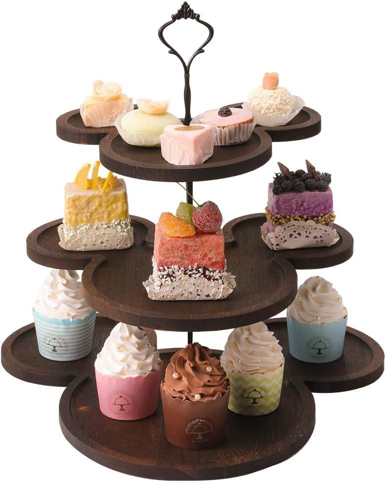 Mouse Wood Cupcake Stand 3 Tier for Birthday Party Decorations Mouse Ears Wooden Serving Tray Decorative Tiered Tray Party Supplies