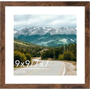 9x9 Picture Frame with 7x7 Mat Deep Brown, Display 7x7 with Mat or 9x9 Without Mat, Wood 9 by 9 Photo Frame, 9 x 9 Frame for Wall Hanging and Tabletop Display, Deep Brown