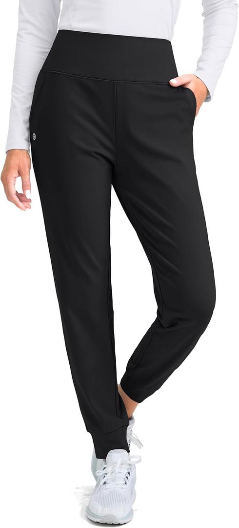 G Gradual Women's Fleece Lined Joggers High Waisted Water Resistant Thermal Hiking Pants Cold Weather Sweatpants with Pockets (Black)