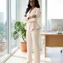 2 Piece Blazer Set for Women Dressy Double Breasted Pants Suit Professional Business Formal Office Work Outfits Beige, Medium