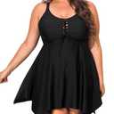NIeyook Women Plus Size Tankini Swimsuit Two Piece Tummy Control Bathing Suits for Women with Boyshorts Black, 14W