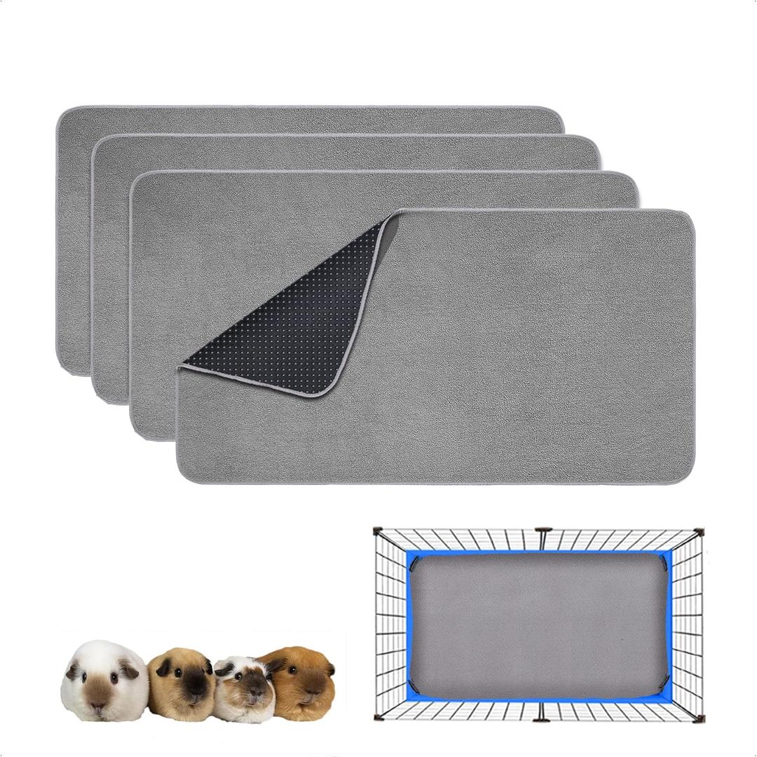 Guinea Pig Cage Liner, 4 Pack - Washable, Reusable, Leakproof Fleece Bedding Pads for Small Animals with Anti-Slip Bottom - for 15''X29'' Area, Gray (15''x29'' (4 Pack))