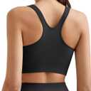 Promover Padded Sports Bras for Women Y-Back Racerback Seamless Medium Supportive Ribbed Yoga Cami Bra (Black, L)