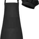 BOUBONI Kids Apron and Chef Hat Set Adjustable Child Art Aprons with 2 Pockets Toddler Chef Hat and Apron for Cooking Baking Painting (Dark Green)