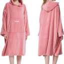Hiturbo Surf Poncho Changing Towel Hoodie: Oversized Soft Hooded Beach Towel - Plush Swimwear Wetsuit for Pool Bath Swimming (Pink)