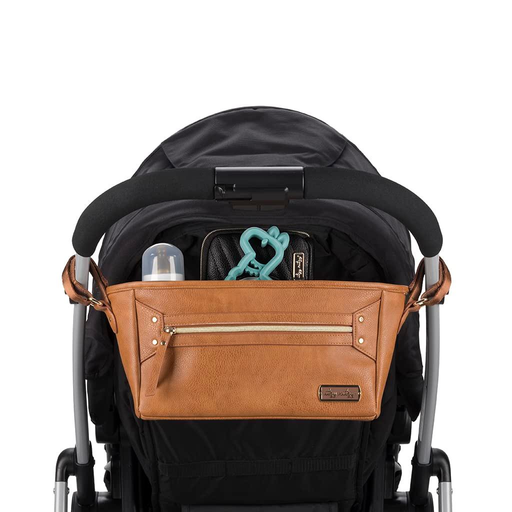 Itzy Ritzy Adjustable Stroller Caddy and Organizer Bag Featuring Front Zippered Pocket, 2 Built-in Interior Pockets & Adjustable Straps to Fit Nearly Any Stroller (Cognac)