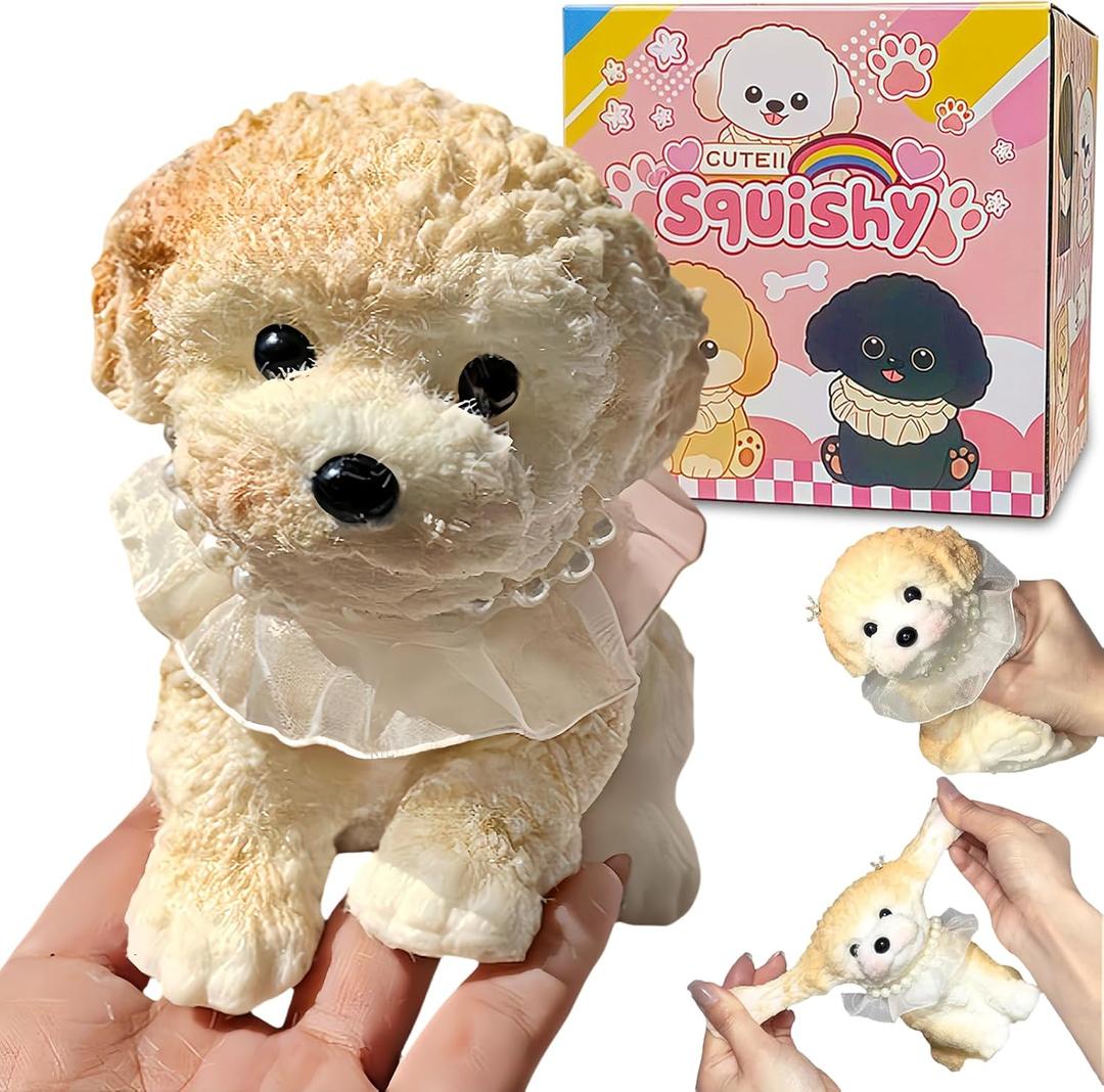 Big Taba Squishy Dog, Handmade Squishy Dog Stress Relief Toy for Adult/Kids, Cute & Soft Teddy Dog Design, Perfect Squeeze Toys Gift for Relaxation and Fun(Cream Color)