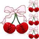 4 Pcs 3D Red Cherry Bow Honeycomb Birthday Party Decorations 12 Inch Large Cherry Centerpiece Table Party Decorations for Wedding Home Baby Shower