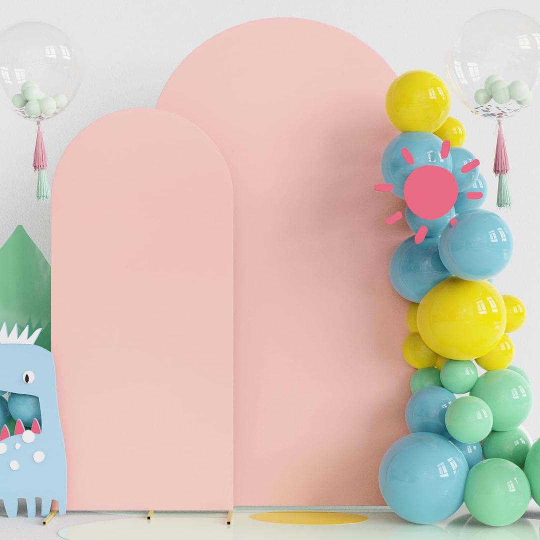 Fomcet Wedding Arch Cover 7.2FT, 6FT Pale Pink Spandex Fitted Fabric Arch Backdrop Covers 2 Set for Round Top Chiara Arched Backdrop Stand Cover for Wedding Birthday Party Baby Shower Decor