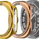 Compatible with Samsung Galaxy Watch Ultra 47mm LTE Bling Diamond Case PC Bumper Protective Cases Women Men Crystal Shining Rhinestone Cases Smartwatch Accessories Case (3pcs, 47mm)