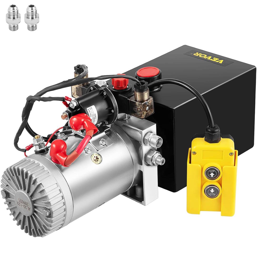 VEVOR Hydraulic Pump 4 Quart Double Acting 12V DC with Metal Oil Reservoir Power Unit for Dump Trailer Car Lifting