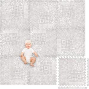 Play Platoon Non-Toxic Extra-Thick Childrens Foam Play Mats for Floor, 9 Tiles - 72 x 72 inch Comfortable Cushioned Foam Floor Puzzle Tiles for Kids & Toddlers with 24 x 24 inch Sets - Khaki