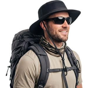 Unisex Lightweight Boonie Bucket Hat with Chin Strap (Black)