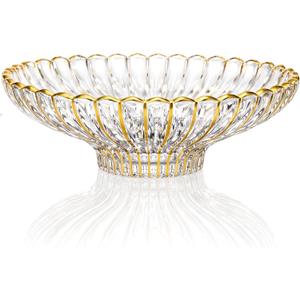 Gold Large Decorative Bowl 12'' Hand-painted Ruffle Decorative Bowl Glass Fruit Bowls Crystal Key Bowls Modern for Counter Home Decoration Table Centerpiece Kitchen Dining Room(Flat)