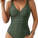 HUICHANG Women One Piece Tummy Control Swimsuit Full Coverage Adjustable Bathing Suit High Waisted Push Up Ruched Swimwear (XL)