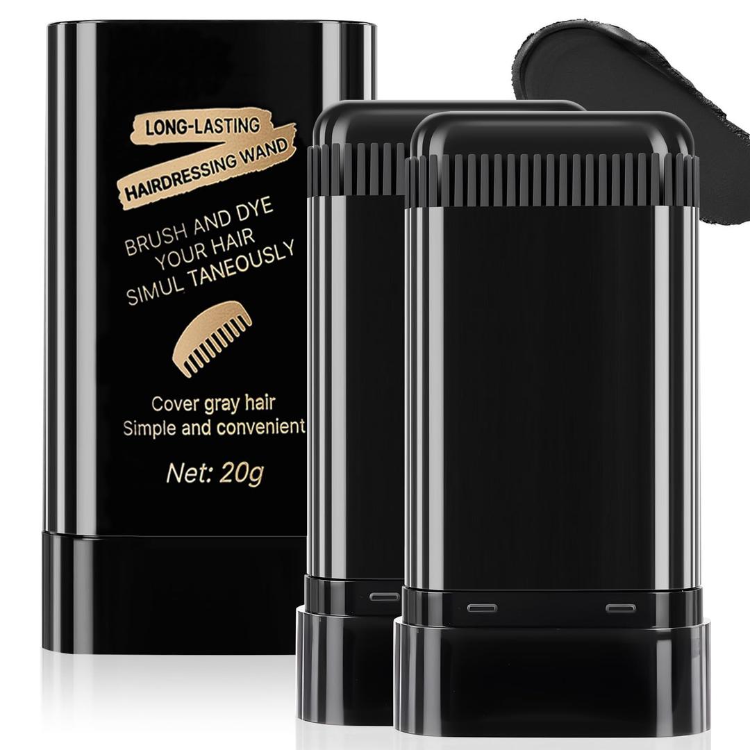 2 x 2Pack Root-Touch-Up Hair Color Stick & Comb Instant Waterproof Black Dye for Gray Coverage, Portable 2-in-1 Cream Formula, Sweat-Proof, Travel-Friendly Dye Pen for Women & Men (01#Black)