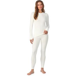 Cuddl Duds Womens Fleece Lined Thermal Base Layer Set  Long Sleeve Shirt & Leggings for Cold Weather  Lounge Set for Women (XX-Large, Off-white)