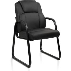 CLATINA Leather Guest Chair with Padded Arm Rest for Reception Meeting Conference and Waiting Room Side Office Home Black with Sled Base 1 Pack