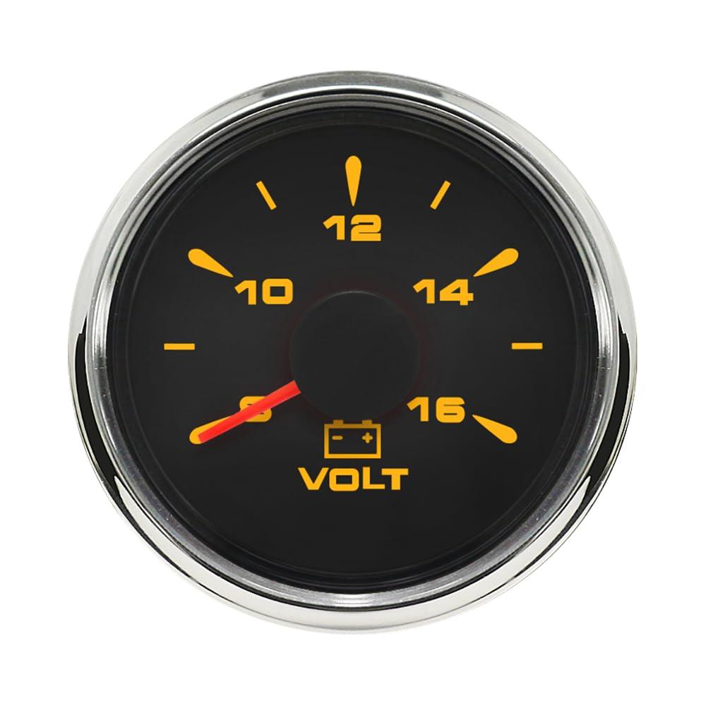 2 Inches /52mm Car Boat 12V Voltmeter 8-16VDC Voltage Meter Gauge with Multi- Lights for Auto Marine Vehicles (Black&Silver, 12V/8-16V)