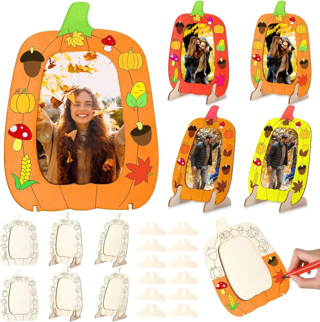 2 x Geelin 6 Pack Fall DIY Wooden Pumpkin Picture Frames Craft Kits Pumpkin Photo Frame Ornament for Thanksgiving Autumn Art Fall Craft Decoration for Home Classroom Activities Gift Party Favor (Fresh)