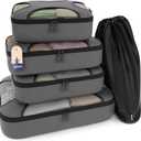 Shacke Premium 5 Packing Cubes Set - Lightweight Mesh Travel Luggage Organizers with Laundry Bag, 5-Piece Suitcase Storage System (Dark Grey) (Set of 5, 5 Set - Dark Grey)