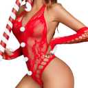 Avidlove Christmas Fishnet Bodysuit Fish net Lingerie Sexy Outfit for Women Mesh bodysuit Teddy lingerie