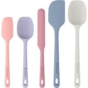 5 Pieces Silicone Spatula Set, Food Grade Rubber Spatula, Upgrade Strong Handle with Ergonomic Grip, Heat Resistant Up to 600F for Nonstick Cookware, Cooking (Pastel Colors)