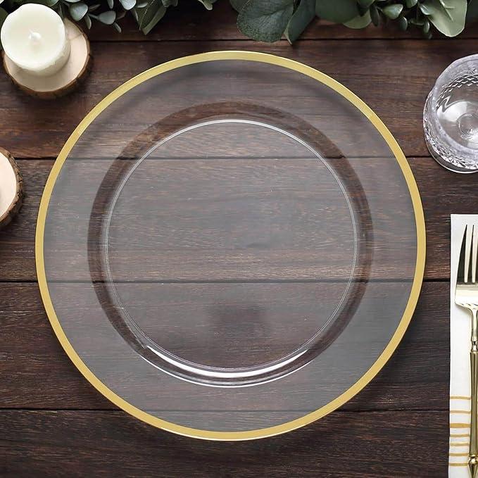 Textured Gold Rope Rim Plastic Charger Plates - 13" (Pack of 4) - Elegant & Durable for Entertaining, Dining, and Decor