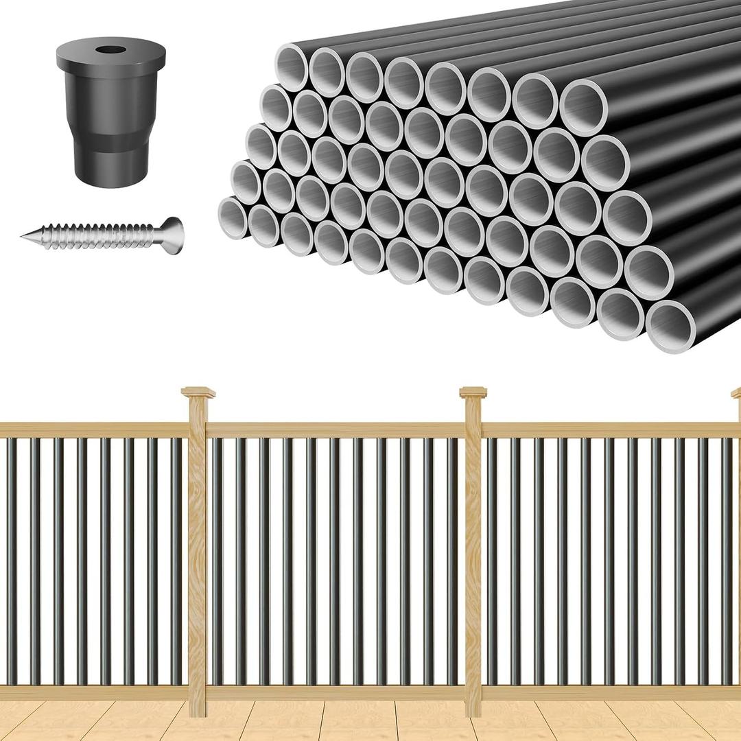 TOCRETOARE 50 Pack 26" Aluminum Deck Balusters, Balusters for Deck Railing, 3/4" Diameter Hollow Round Black Metal Deck Spindles for Deck Railing Stair Porch (50, 26")