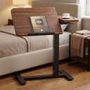 COMHOMA Tiltable Mobile Small Standing Desk, Pneumatic Adjustable Height Overbed Bedside Table with Wheels, Sit Stand Portable Rolling Laptop Desk Computer Workstations, Walnut, 28" W x 16" L x 26.5" H