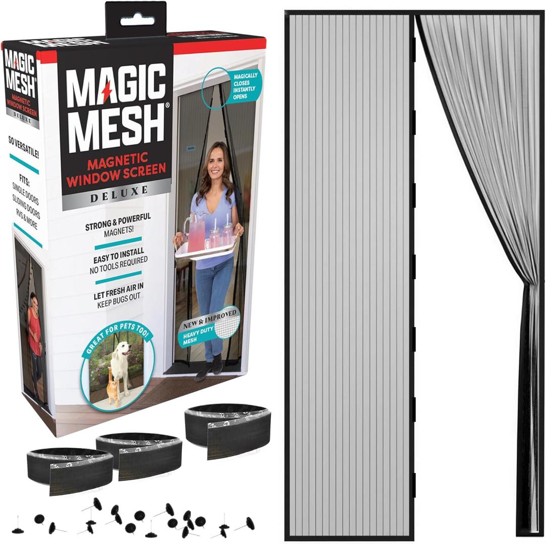 Magic Mesh Deluxe, Black | Magnetic Screen Door, Heavy Duty, Magnetic Closure, Door Net, Patio Screen, Sliding Door Screen, Bug Screen for Doorways, Kid & Pet Friendly | Size 39" x 83" (Pack of 1)