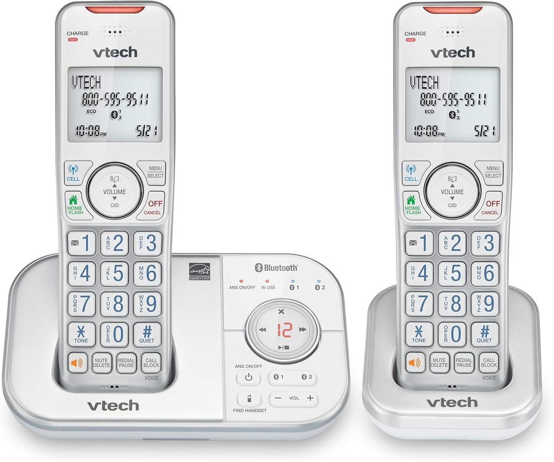 VTech VS112-27 2 Handset Cordless Phone with Answering Machine, Call Blocking, Caller ID, Intercom and Connect to Cell (2 Handsets, White)