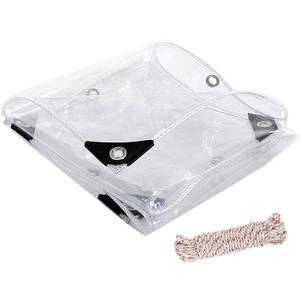 Clear Vinyl Tarp with Grommets, PVC Clear Tarp 14 Mil Thick, Protects Against Water, Uv-Ray, Tear, Waterproof Transparent Cover for Patio and Outdoor Spaces (810)