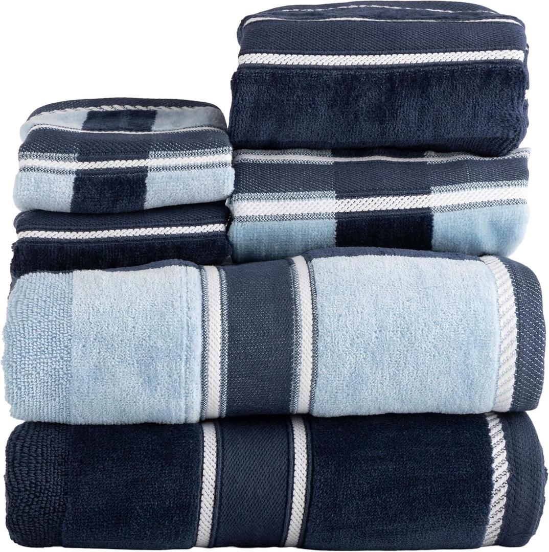 Lavish Home 6 Piece Bathroom Towels Set - 525 GSM 100% Cotton Bathroom Accessories - 2 Bath Sheets, 2 Hand Cloths , and 2 Wash Cloths - Soft Towel Set for Shower, Gym, Dorm, and Spa (Navy)