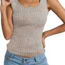 Womens Tank Tops Crewneck Sleeveless Summer Sweaters Vest Casual Basic Tees Ribbed Shirts (Beige, M)