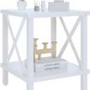 Large End Table Farmhouse Side Table Industrial Style Sofa Table Metal X Wood Accent End Table NightStand with Storage Shelf for Living Room Bedroom White MLBZ16W
