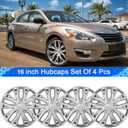 16-Inch ABS Hubcaps with Steel Rings & Adjusters, Patented Design, Universal Fit, Set of 4 Wheel Covers (Silver)