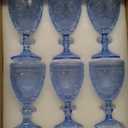 Vintage Wine Glasses Set of 12, 10 oz Glass Goblets Wine Glassware, Romantic Wedding Glass Set, Embossed Drinking Stemware Beverage Cups for Wedding Party Bar, Blue