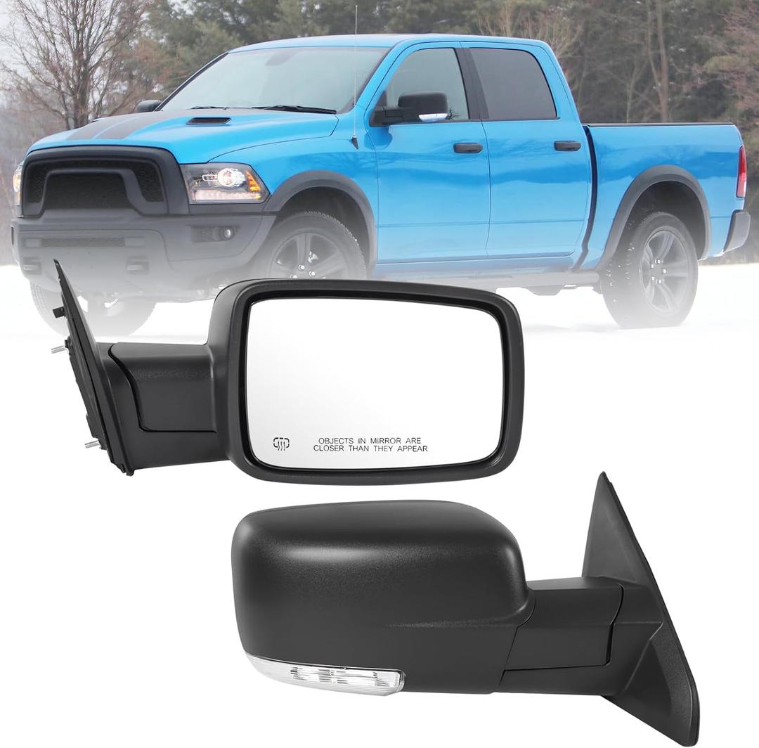 JDMSPEED Right Passenger Side Door Mirror Compatible with Ram 1500 2009-2018 Compatible with Ram 2500 3500 2010-2018 with Heated Power Glass Turn Signal Puddle Light(9 Pins)