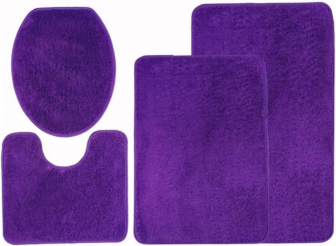 Bathroom Rug Sets, 4 Pieces Soft Area Rugs Set, Toilet Base Mat Carpet, Absorbent Washable Mats Dry Quickly, Home Dcor and Bath Room Accessories, Purple