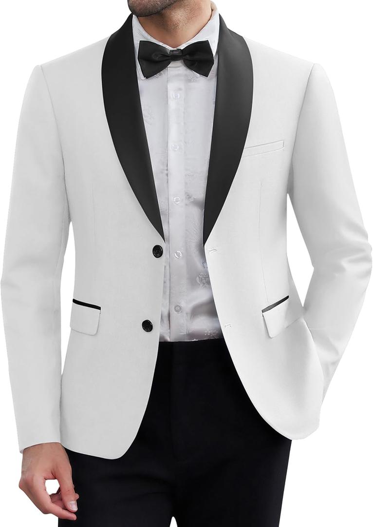 COOFANDY Men Tuxedo Jacket Slim Fit Blazer Suit Jacket Prom Dinner Party Wedding (Medium, White)