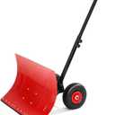 Snow Shovel for Driveway with Wheels, 29.1" W x 14.2" H, Heavy Duty Snow Pusher, Snow Plow Shovel Rolling, Adjustable Angle & Height Carbon Steel Metal Blade, for Snow Removal Clear, for Garden, Deck