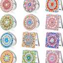 Kigley 12 Pcs Mandala Makeup Diamond Painting DIY Compact Crystal Magnifying Folding Purse Mirror Kit for Adults and Beginners