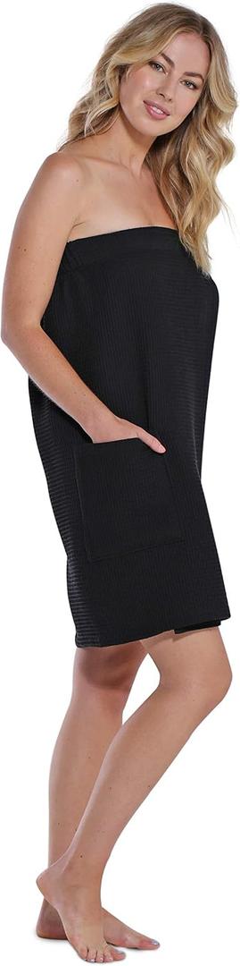 Turquaz Lightweight Knee Length Waffle Robes For Women Spa Bath Waffle (Black)